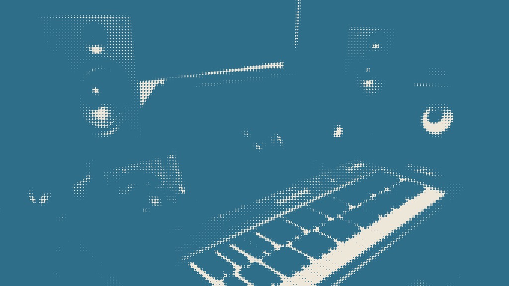 Estudio de música con teclado y auriculares